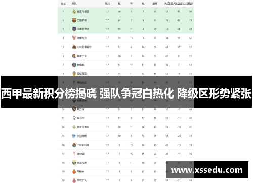 西甲最新积分榜揭晓 强队争冠白热化 降级区形势紧张